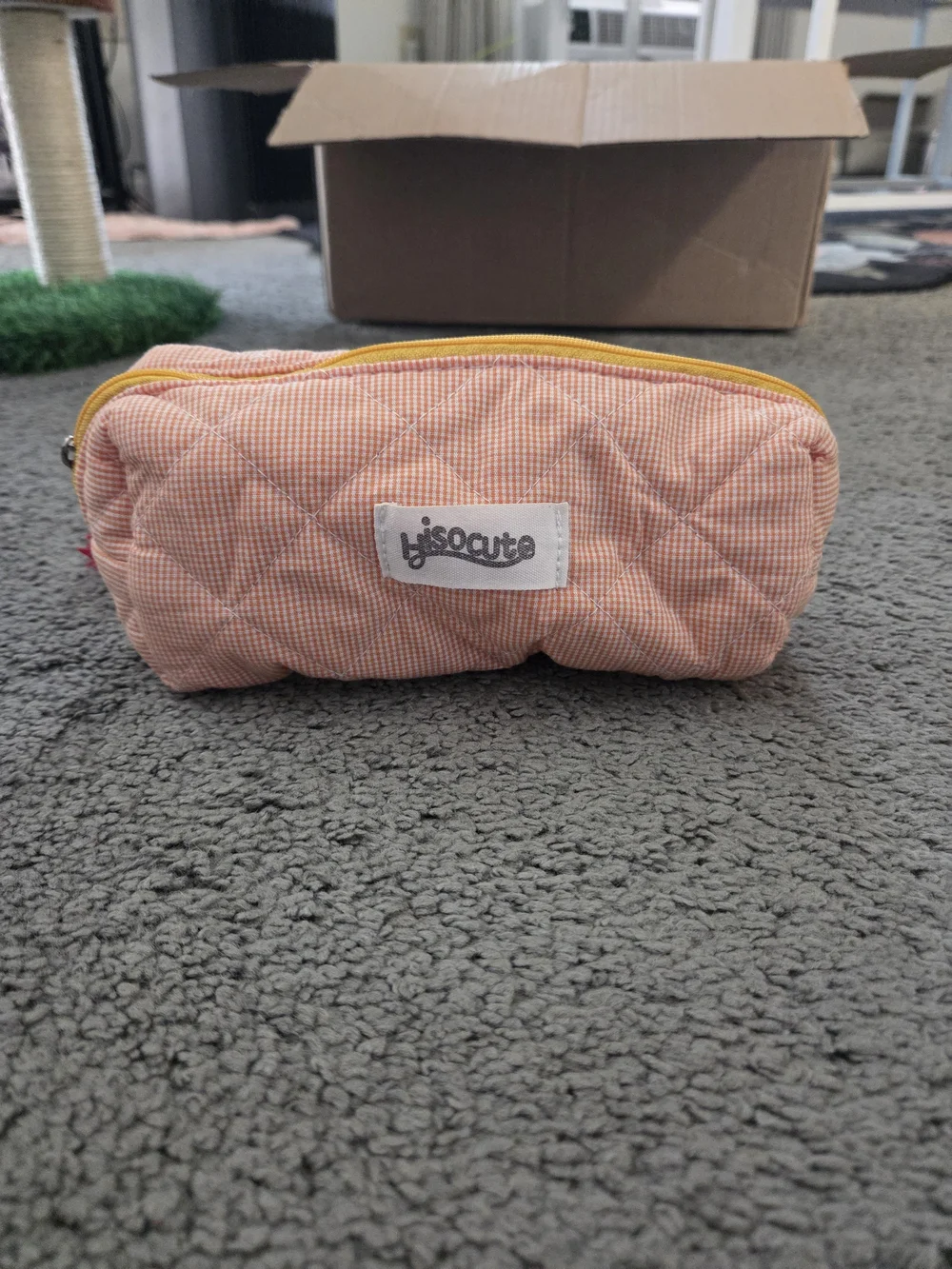 Orange Quilted Zipper Pouch